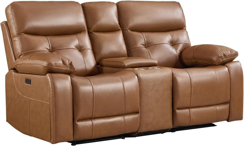 CANMOV Genuine Leather Power Recliner Loveseat, 2 Seat Loveseat Reclining Sof...