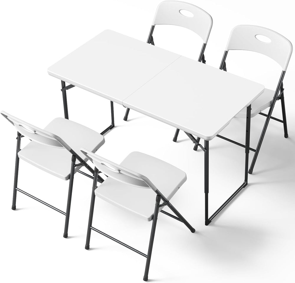 4FT Adjustable Height Folding Table and Chairs Set for 4, Heavy Duty Plastic ...