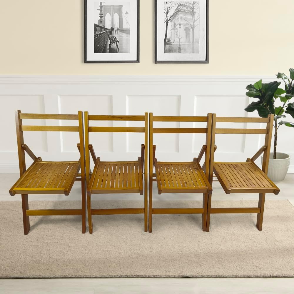Wood Folding Chairs, Set of 4 Slatted Wood Event Chairs, Honey Color Foldable...