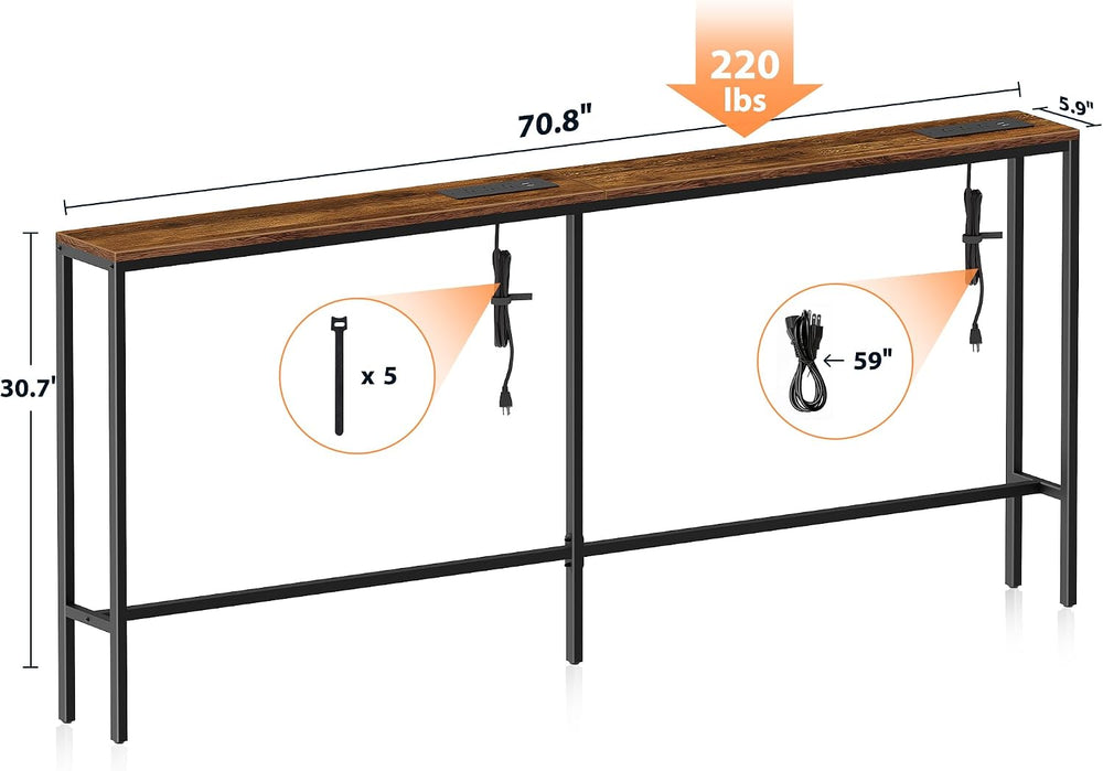 Bathola 71'' Behind Couch Table with 2 Outlets, Sofa Tables Narrow Lo...