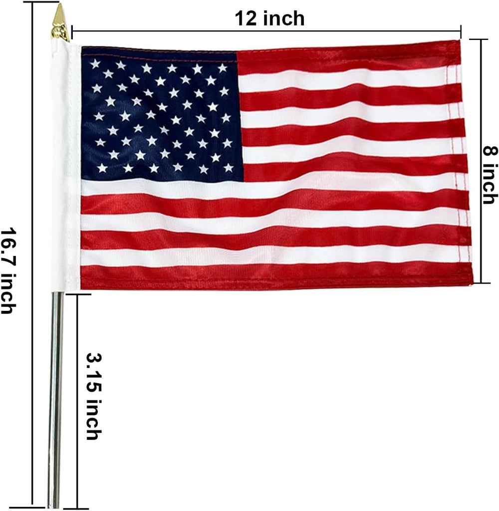 TOPFLAGS Small American Flag on Stick 8x12 inch - 12 Pcs Mini US Flags for 25...