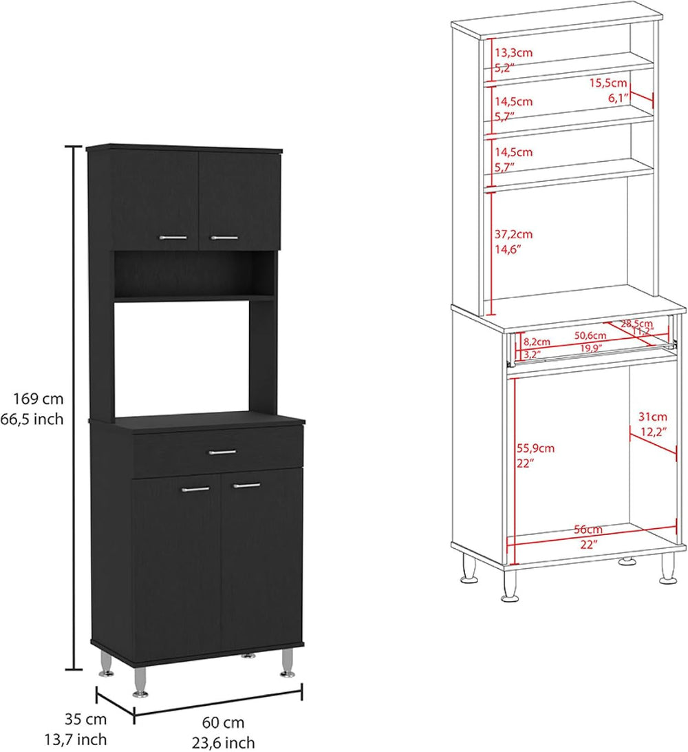Della 60 Kitchen Pantry with Countertop, Closed & Open Storage -Black