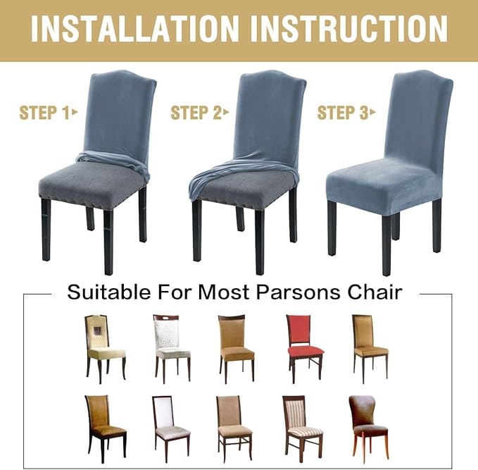 H.VERSAILTEX Velvet Dining Chair Covers Stretch Chair Covers for Dining Room ...