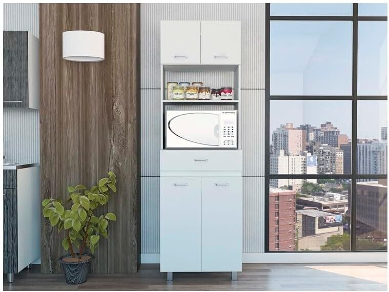Maykoosh White Kitchen Pantry Cabinet - Appliance Storage with Drawer & A...