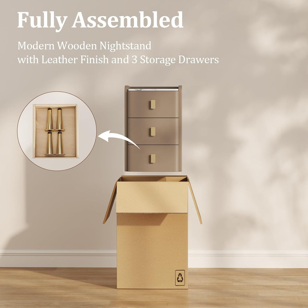 AQIMUELE Narrow Nightstand with Drawers, Narrow Side Table Leather, Small Bed...