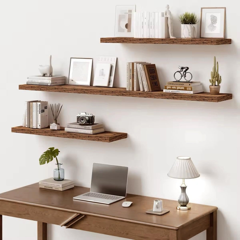 Vivelove 10 in Deep Floating Shelves 16” Set of 2, Rustic Brown