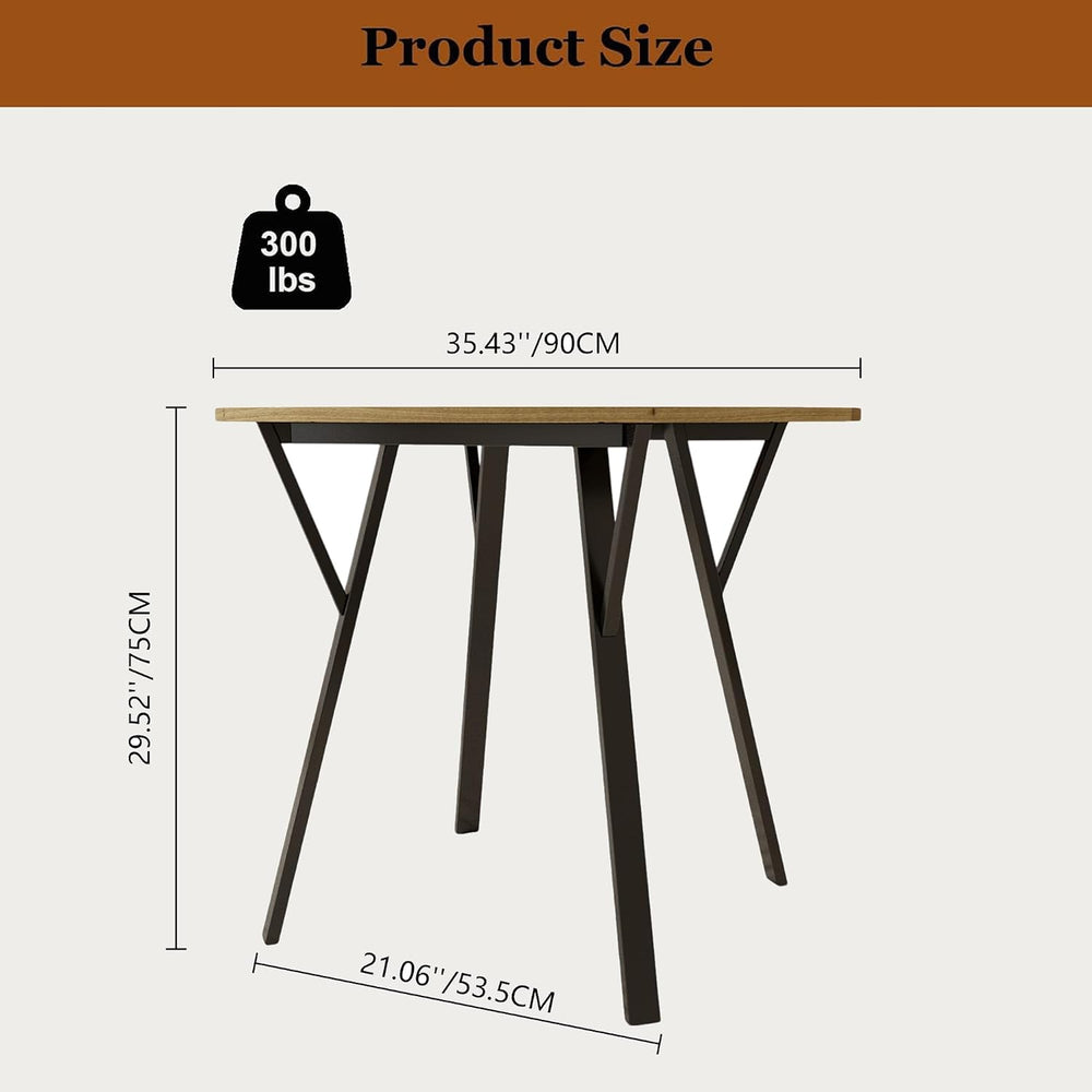 Round Dining Table 36" Wood Kitchen Table with Black Metal Legs, Modern ...