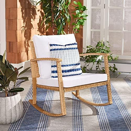 SAFAVIEH Outdoor Daire Wicker Rocking Chair, 14.4" Natural/White PAT7721D