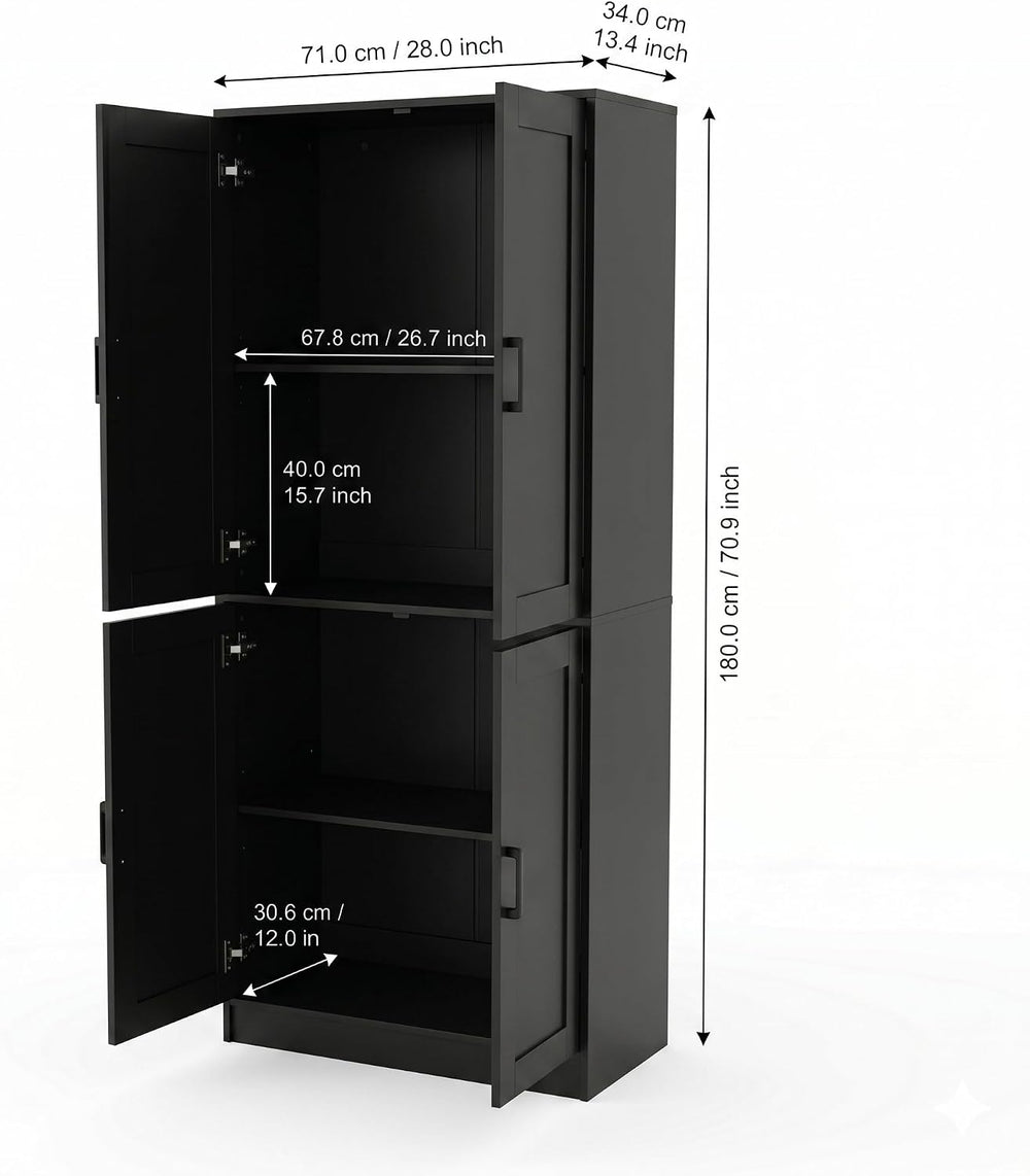 DIYART 71" Tall Kitchen Pantry Cabinet, Freestanding Food Storage Organi...