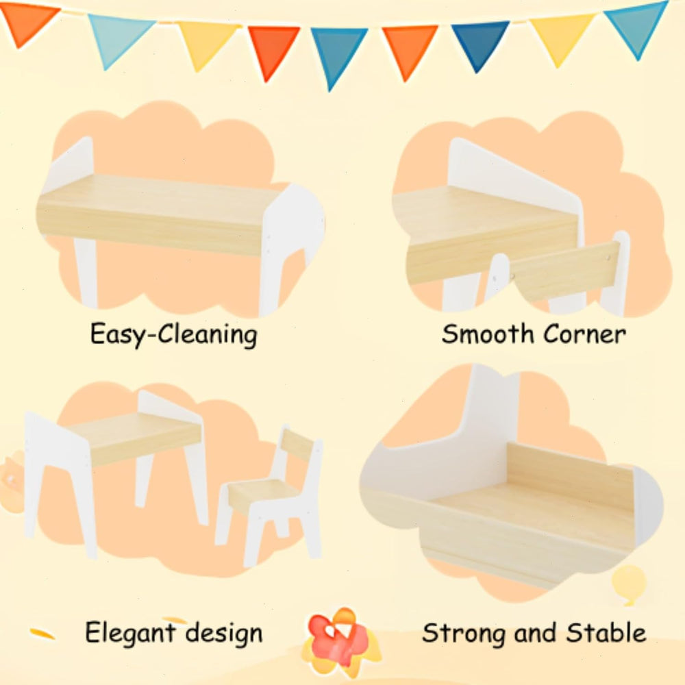 Table and Chair Set for Boys and Girls, Smooth MDF Wood, Scaled-Down Size, Mu...