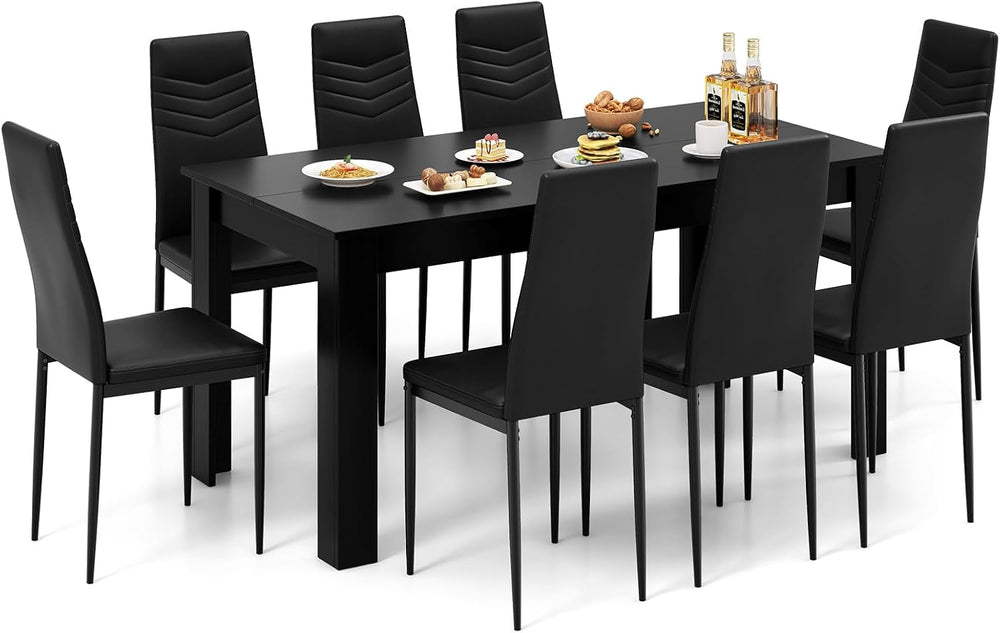 GIANTEX 9-Pieces Dining Table Set for 8, 63" Table, Padded Seat & Ba...