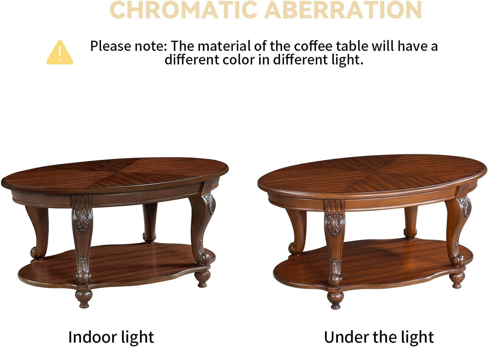LKTART Oval Wood Living Room Coffee Table and End Table Set of 3, Cherry