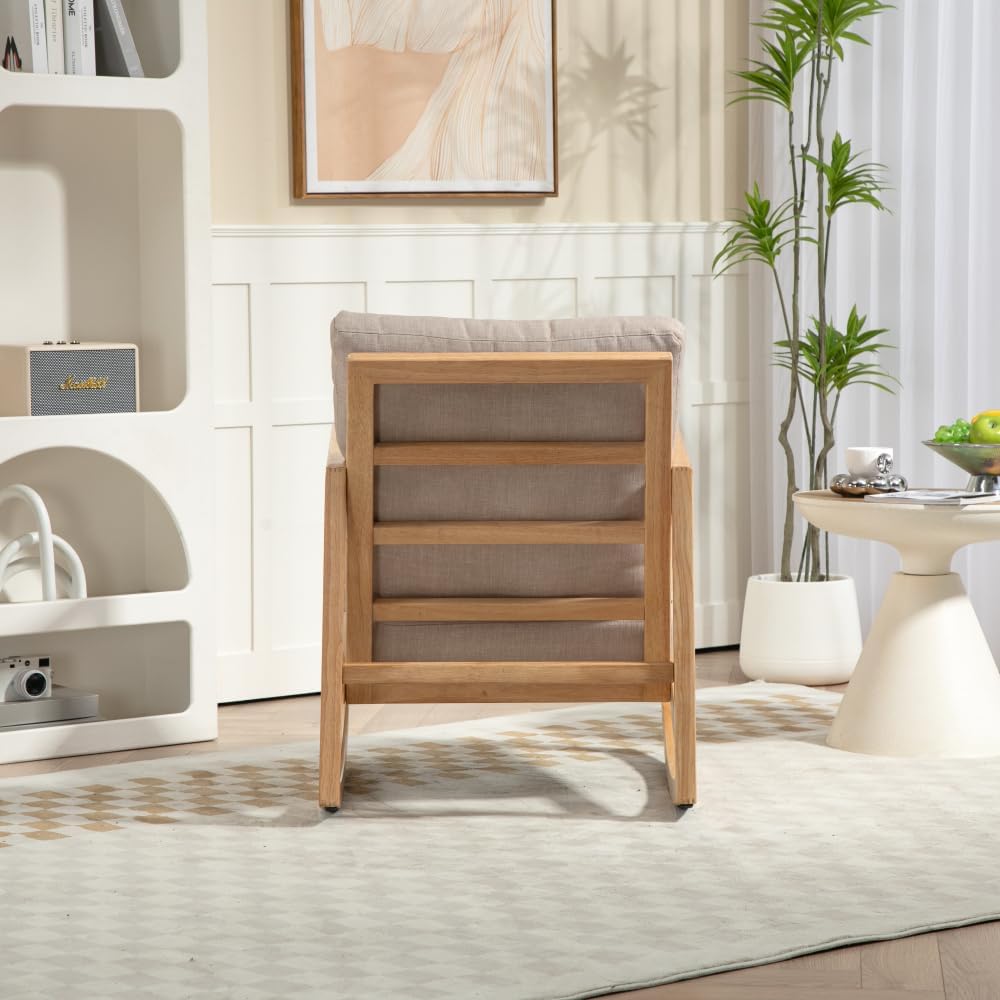 Upholstered Accent Glider Chair,Rubberwood Frame in Natural, Khaki
