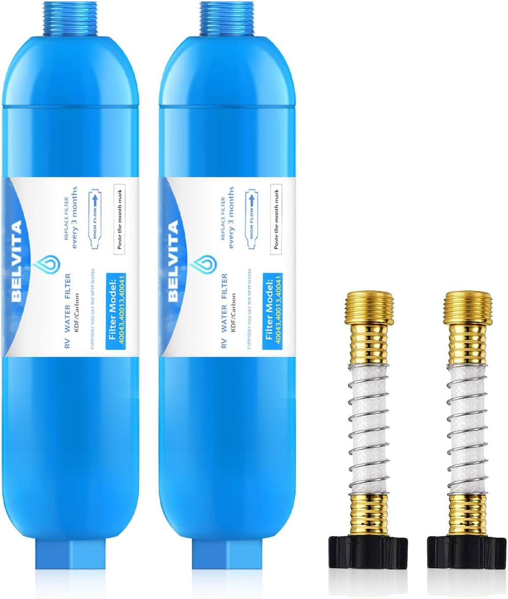 BELVITA RV inline water filter with Flexible Hose Protector