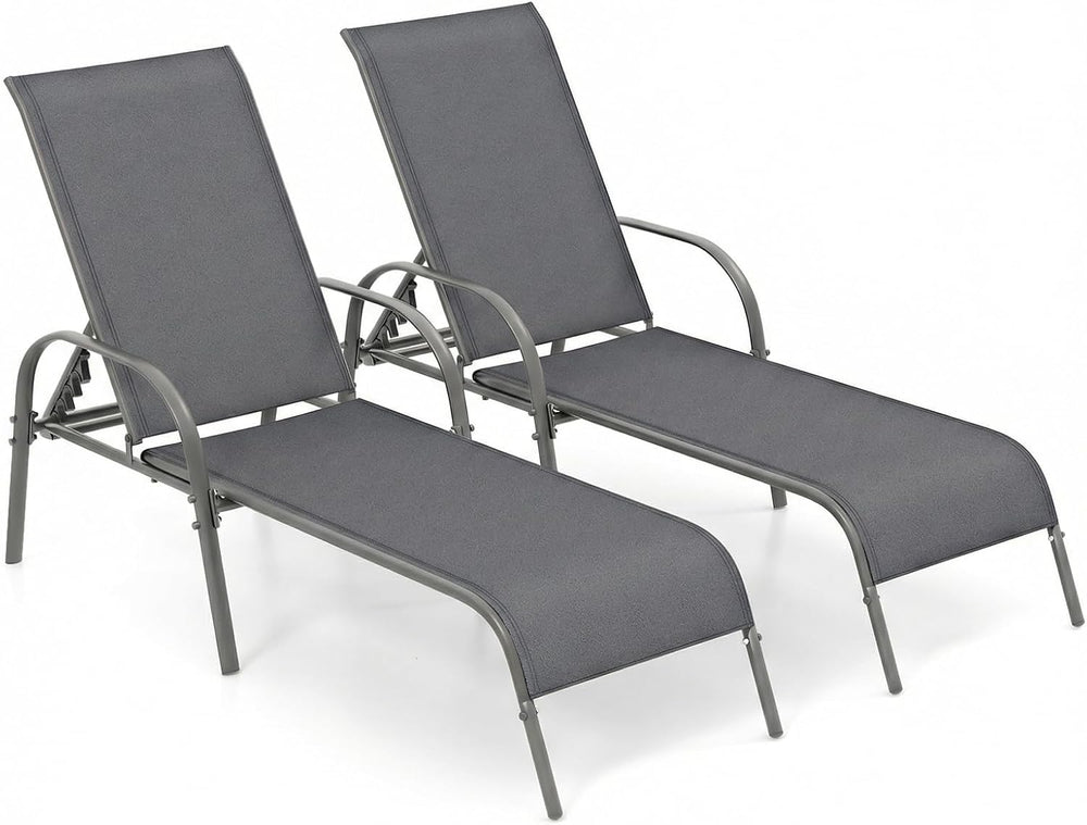 Tangkula Outdoor Lounge Chairs Set of 2, Patio Chaise Lounge with Adjustable ...