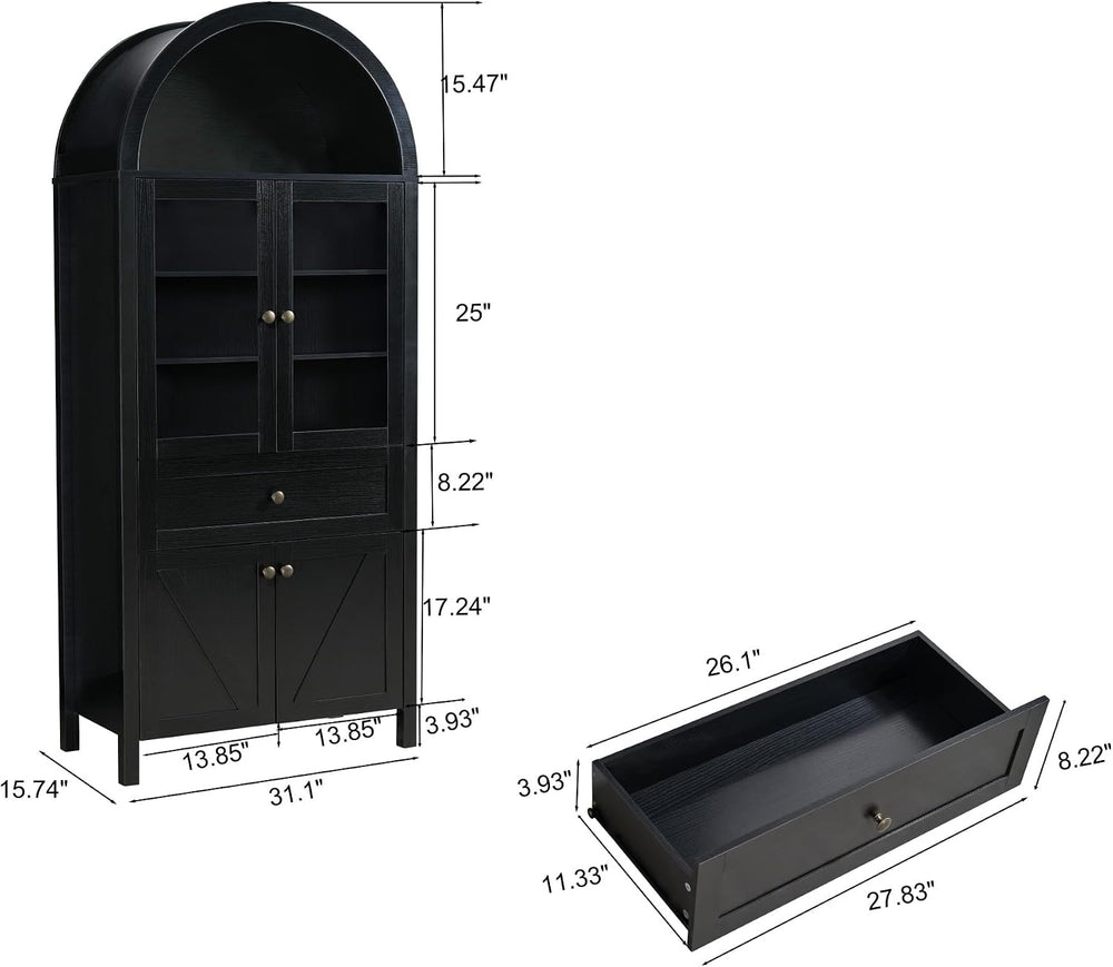 71" Tall Arched Pantry Cabinet, Modern Kitchens Storage Cabinet with Doo...
