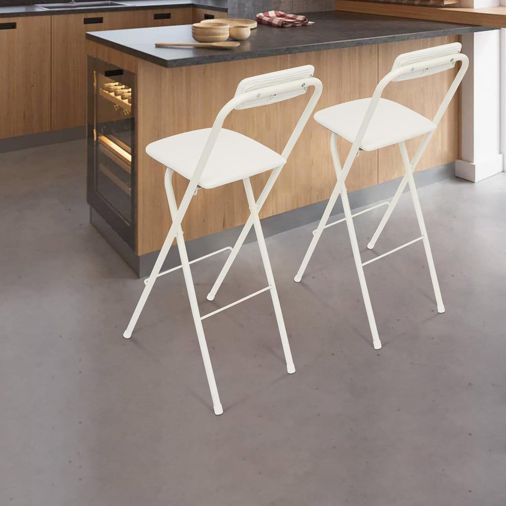 2PCS 29.53'' H Folding Bar Stool with Backrest, White Tall Folding Ch...