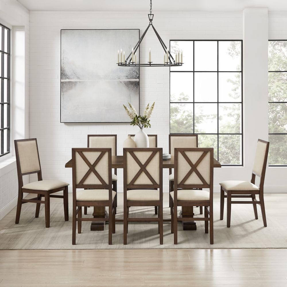 Crosley Furniture Joanna 9-Piece Modern Farmhouse Dining Table Set for 8 with...