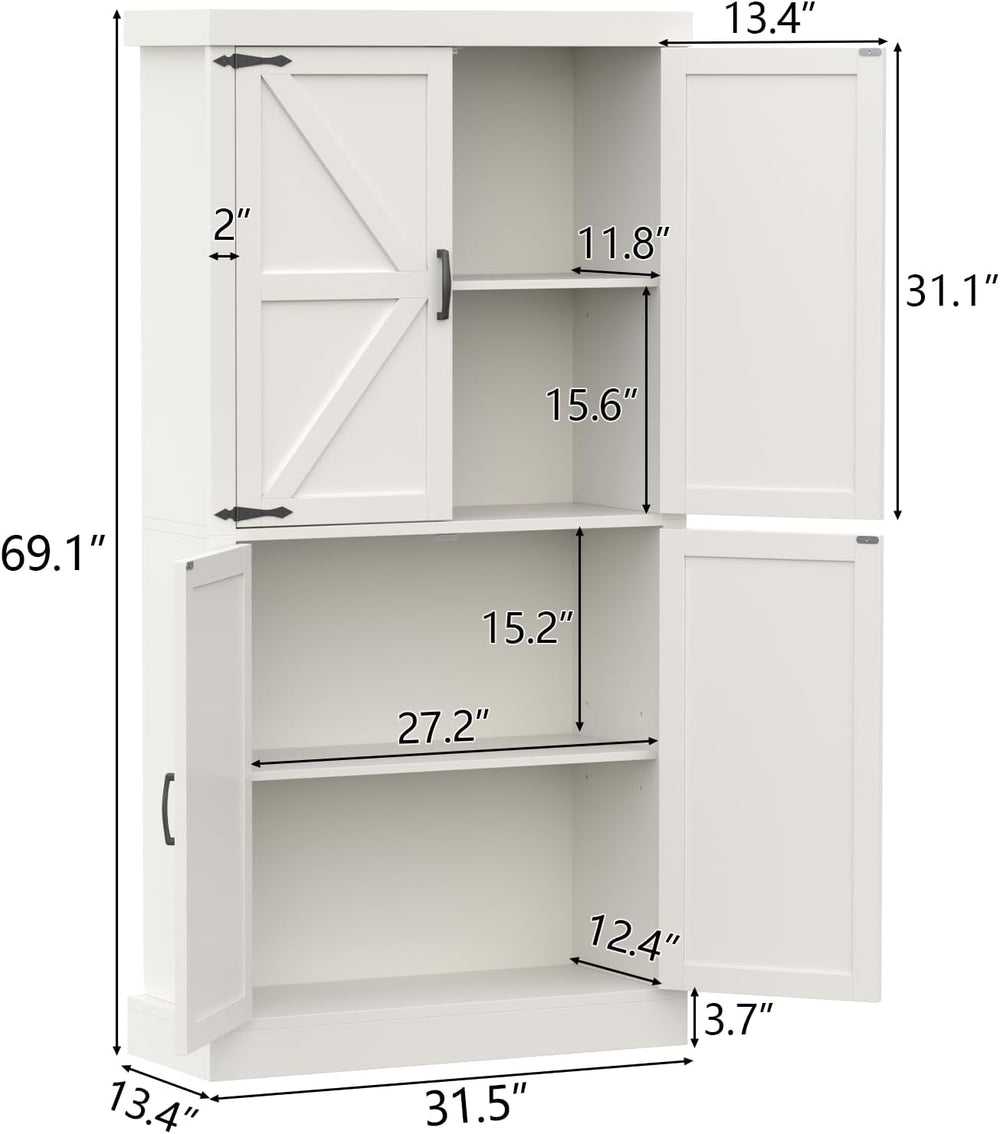Gyfimoie 70" Tall Kitchen Pantry, Farmhouse Storage Cabinet with Barn Do...