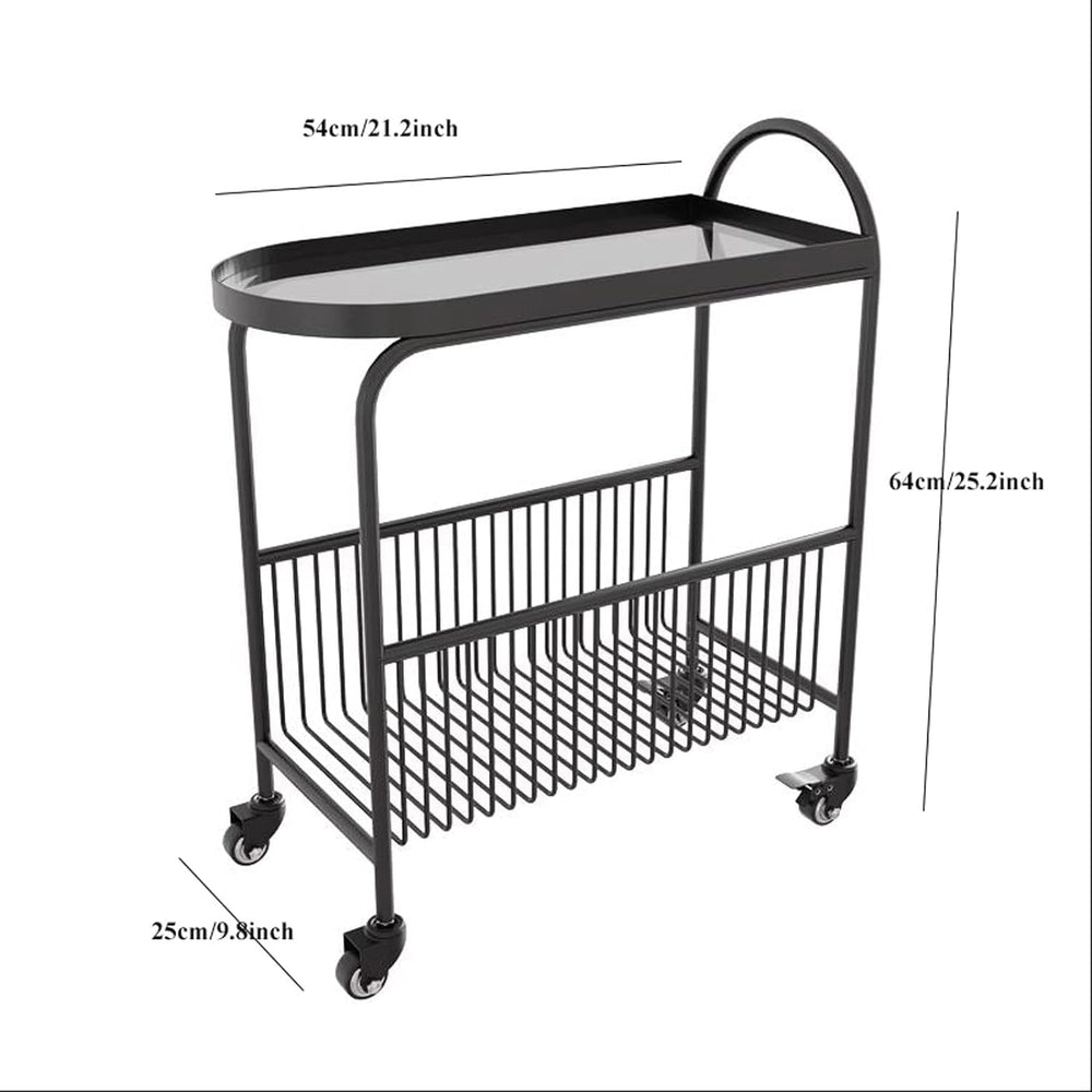 Small Sofa Side Table End Table with Wheels, 2-Tier Utility Rolling Cart Stor...