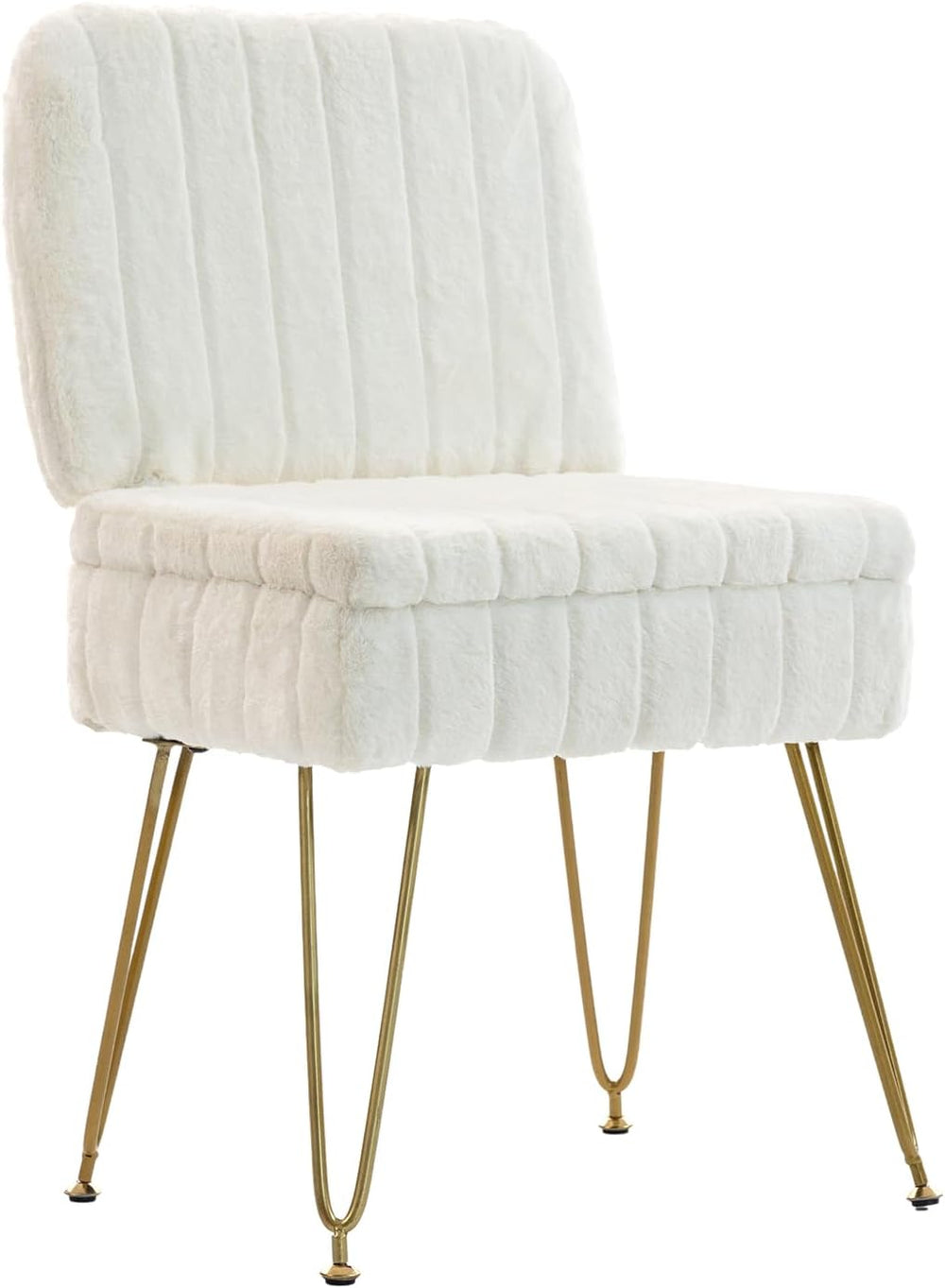 Vanity Chair with Storage | Comfy Ottoman with Folding Back | Faux Fur Vanity...