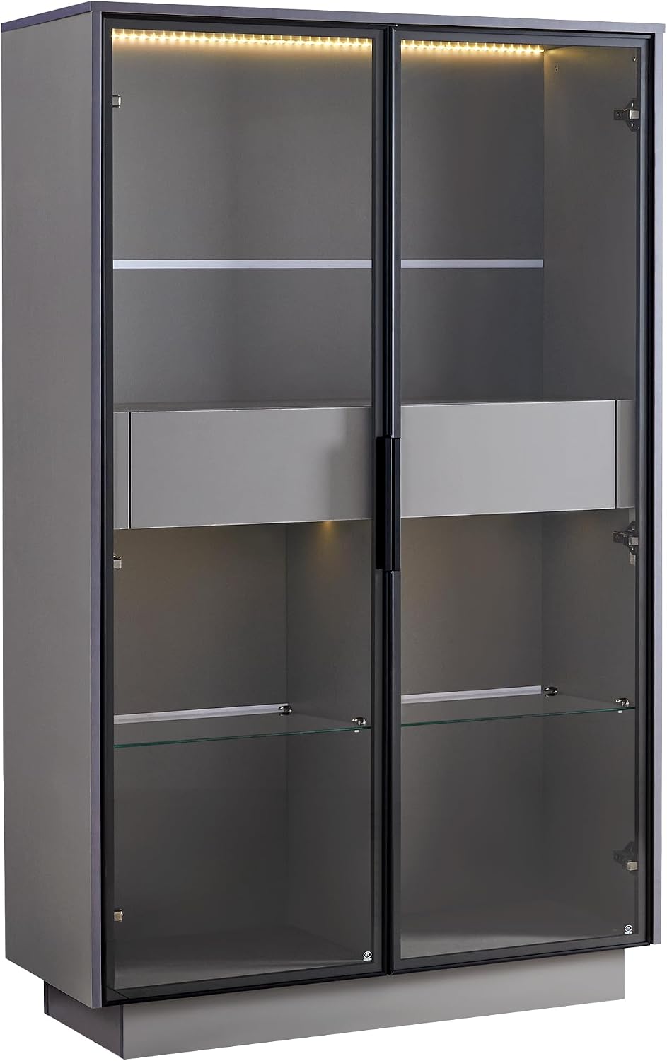 roomfitters 60.6'' Display Cabinet with Glass Doors, Freestanding Pan...