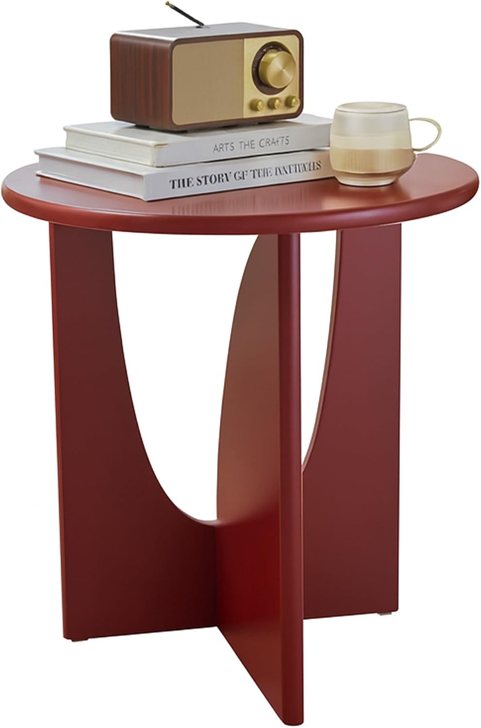 KB Designs - Side End Table Modern Round Wood Accent Table with Sculptural U ...