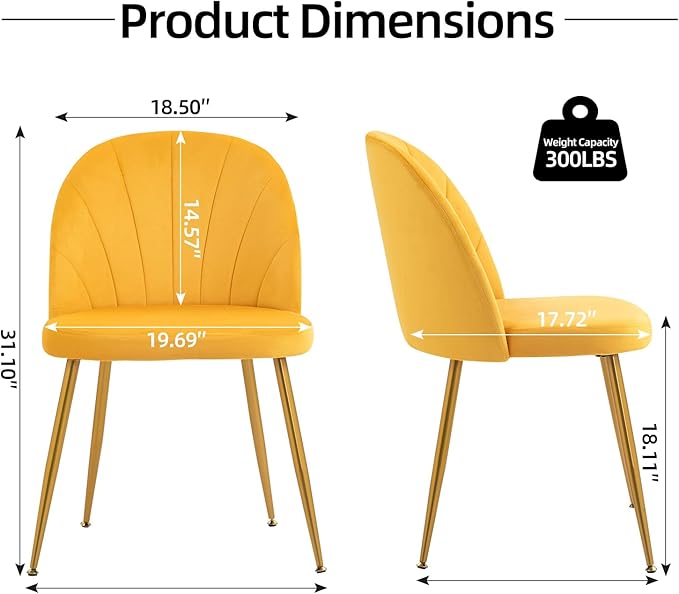 Velvet Dining Chairs Set of 2, Upholstered Mid Century Modern Dining Chairs, ...
