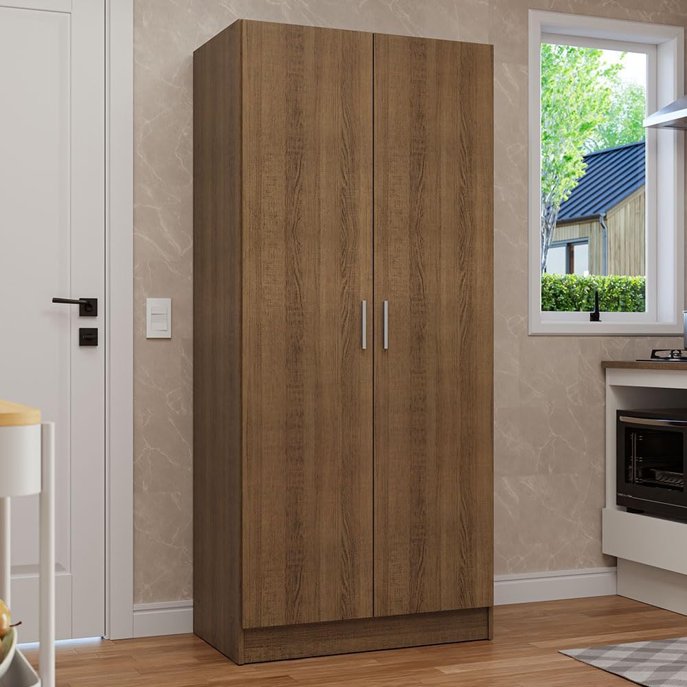 Madesa Kitchen Pantry Storage Cabinet with 2 Doors, Ample Shelf and Hanging S...