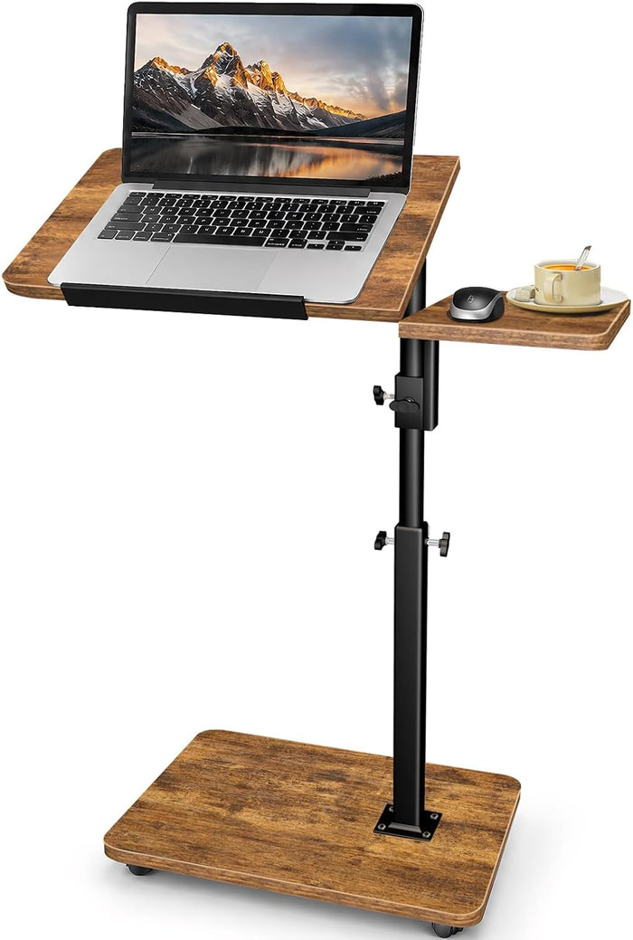 End Table Adjustable Height, 22.8"L Side Table Tv Tray with Wheels, 90° Tilting Panel Couch Table That Slides Under, Small End Table for Small Spaces, Overbed Bedside Desk Mobile Rolling Laptop Stand