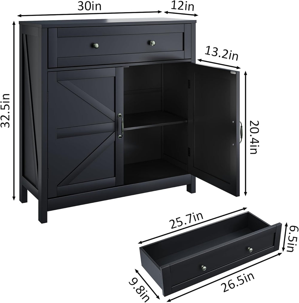 Kitchen Sideboard Buffet with Barn Doors, Farmhouse Storage Cabinet with Draw...