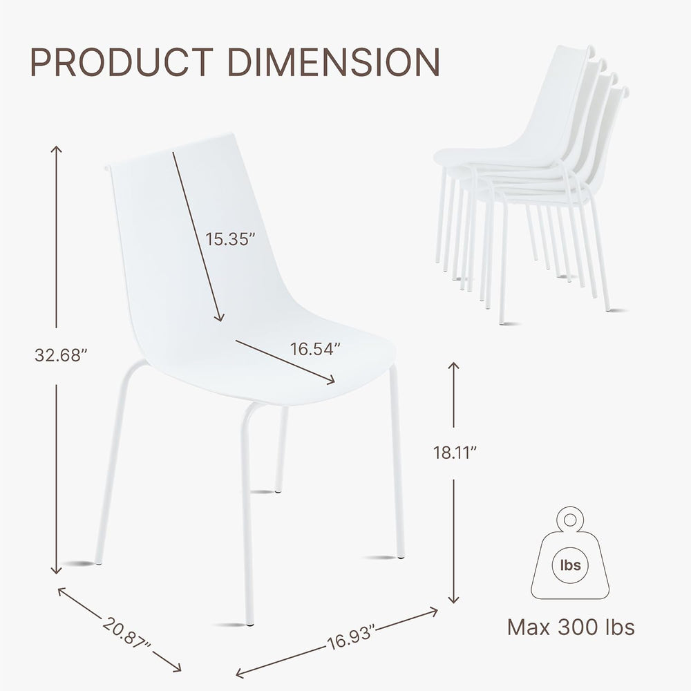 KISLOT Dining Chairs Set of 4, Plastic Outdoor Dining Room Chairs with Metal ...