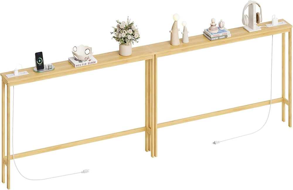 ELYKEN 2 Pack Bamboo Console Table, 5.9'' Narrow Sofa Table Behind Co...