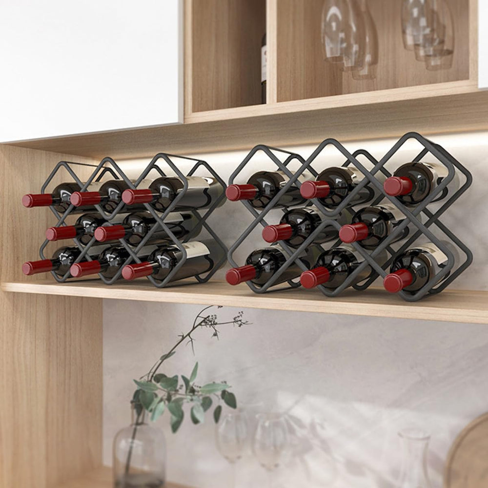 Metal Wine Rack – Matte Black Carbon Steel, 10-Bottle Countertop & Hangab...