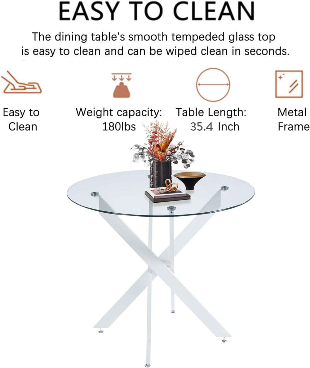 Modern Round Dining Table for 4, 36" Circle Glass Kitchen Dining Room Ta...
