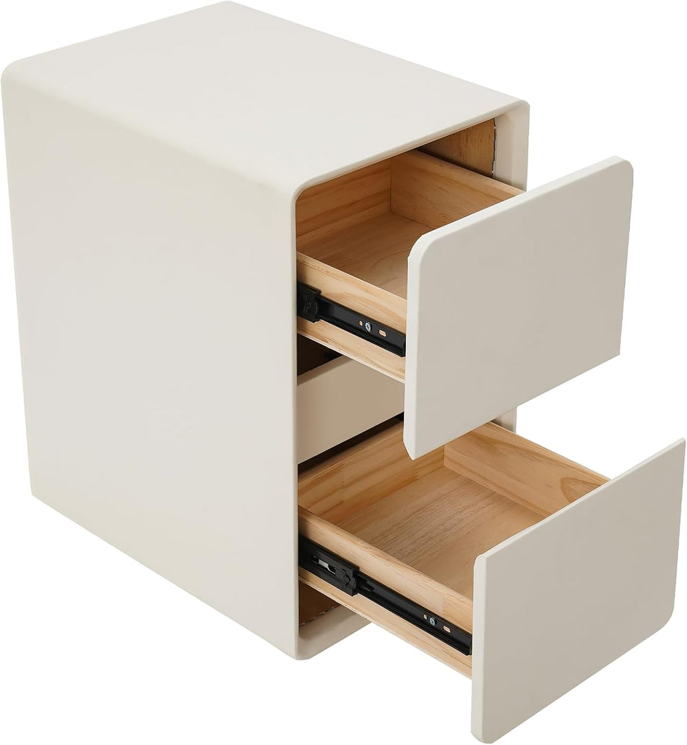 Modern Bedside Table, Minimalist Nightstand Small Narrow Side Table with 2 Dr...