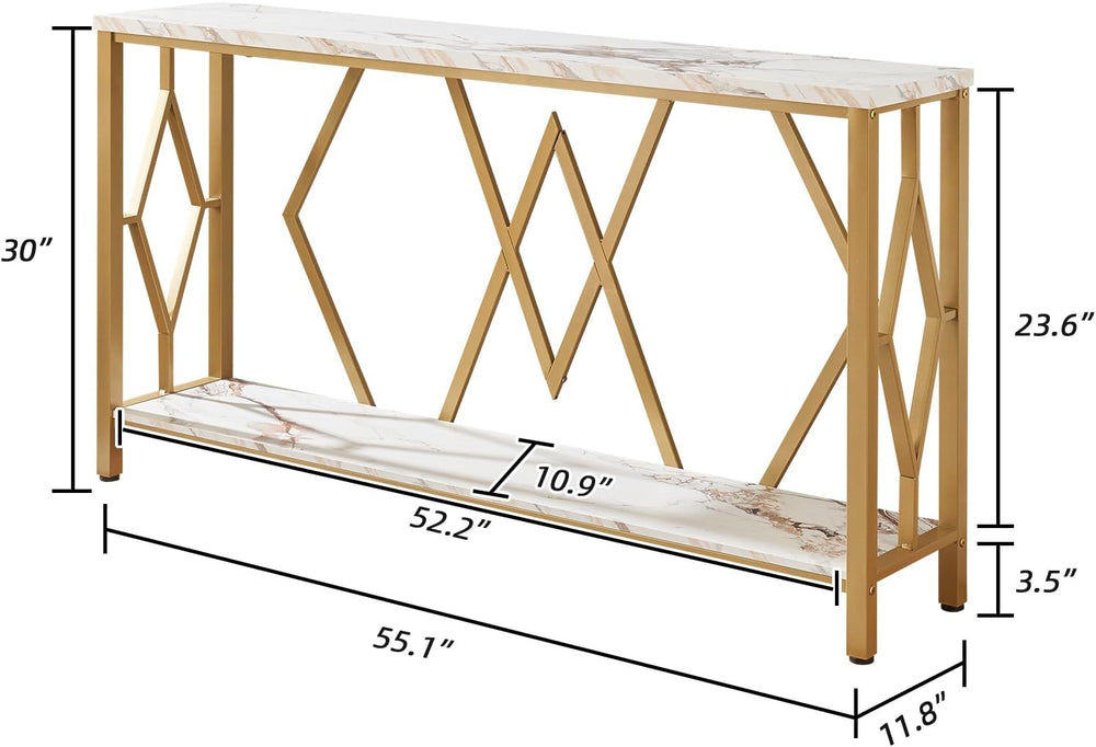 HOMISSUE 55 Inch Modern Entryway Console Table, White & Gold Faux Marble ...