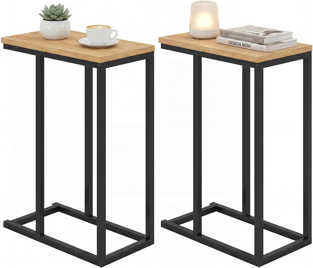 Giantex C-Shaped End Table, Set of 2 Small Sofa Couch Side Table that Slide U...