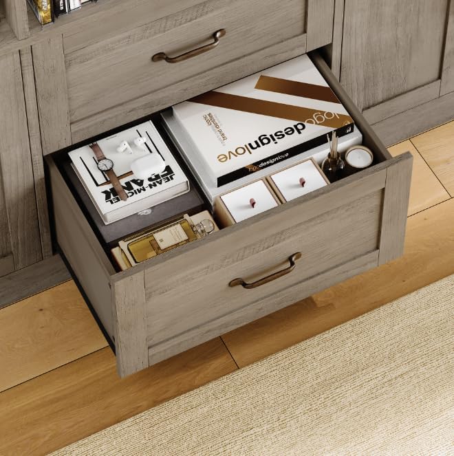 HOSTACK 71" Tall Triple Wide Bookshelf with Storage Drawers & Doors,...