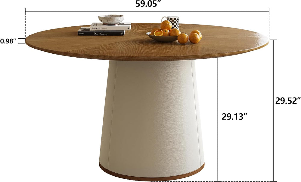 59” Modern Round Dining Table, Featuring a Decorative parquet Wood Veneer Tab...