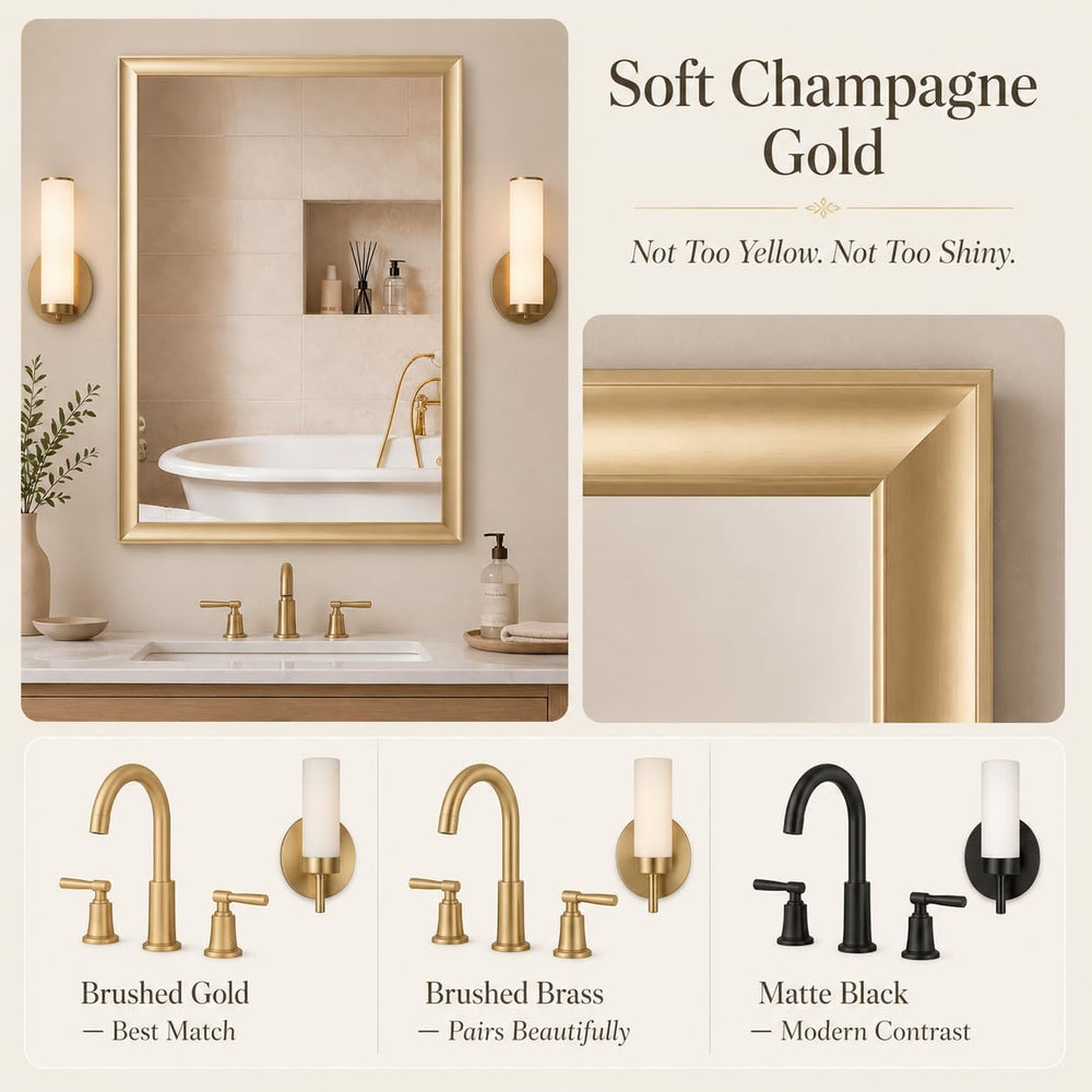 Gold Bathroom Mirror 24x36 Inch, Rectangle Vanity Mirror