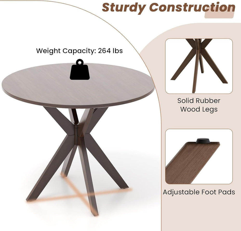 COSTWAY 36" Round Dining Table, Solid Wood Kitchen Table with Intersecti...