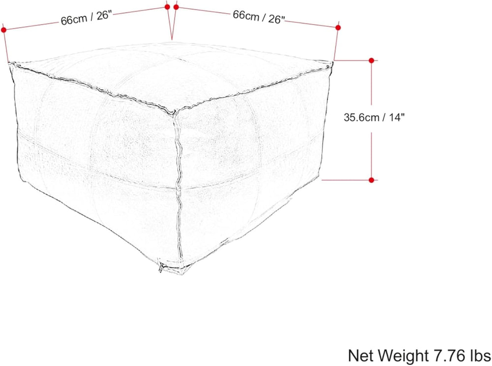 SIMPLIHOME Brody 26" Wide Genuine Leather Square Pouf in Distressed Brow...