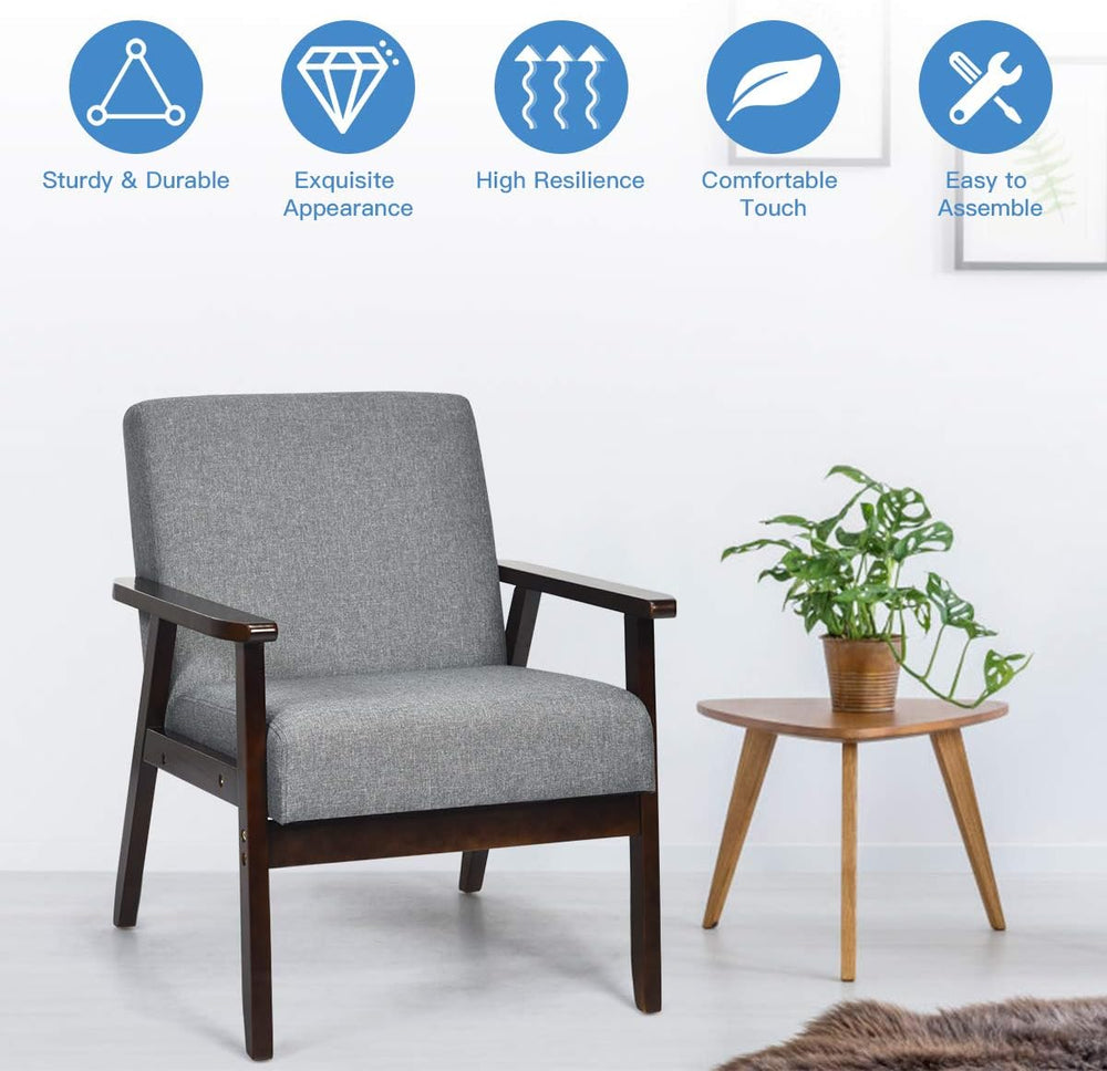 GIANTEX Mid-Century Modern Accent Chair, Retro Fabric Armchair, Solid Hardwoo...