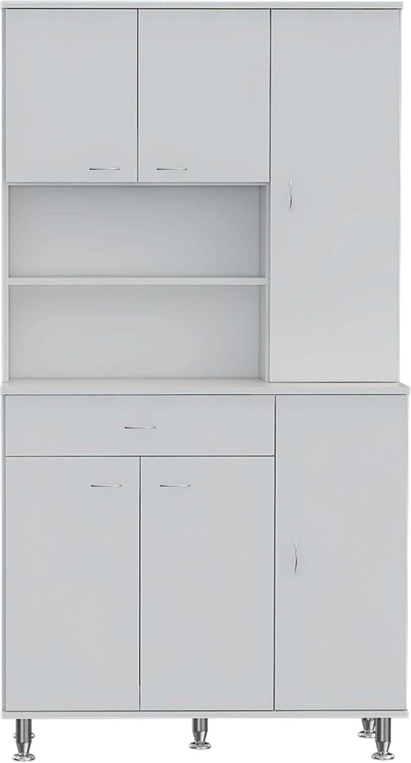 90 Kitchen Pantry Cabinet with Open Shelves, Drawer & Multiple Cabinets, ...