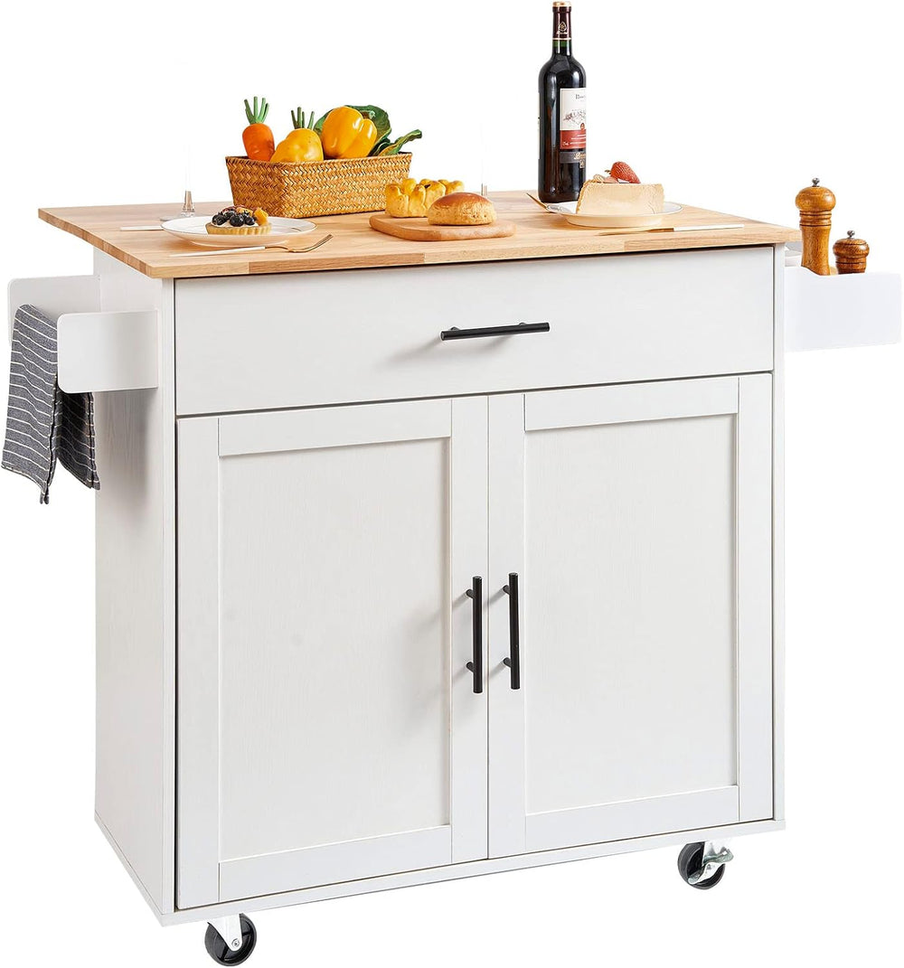 VEVOR Kitchen Island Cart with Solid Wood Top, 35.4" Width Mobile Carts ...
