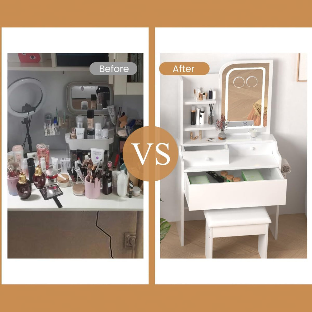 HOMEMORE Vanity Desk with LED Mirror Small Vanity with Lights 3X and 5X Magni...