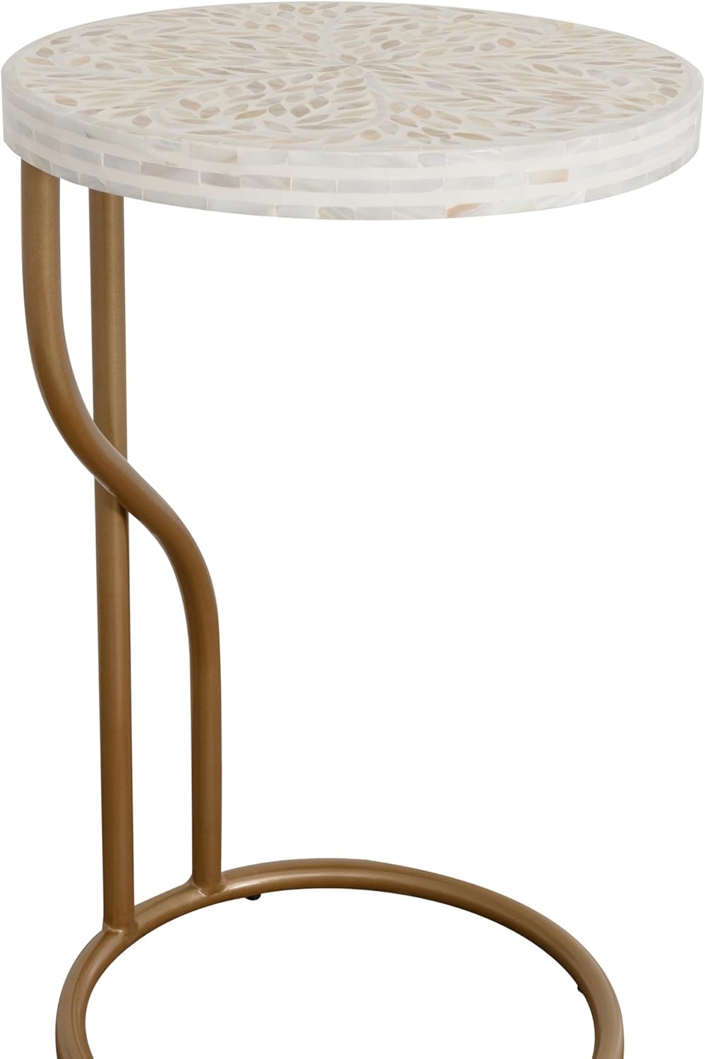 Linon Dabelle Cream Capiz Round Side Table with Gold Metal Base