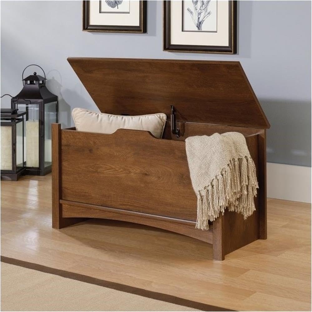 Pemberly Row Farmhouse Engineered Wood Storage Chest, Oiled Oak Finish, 35.25...