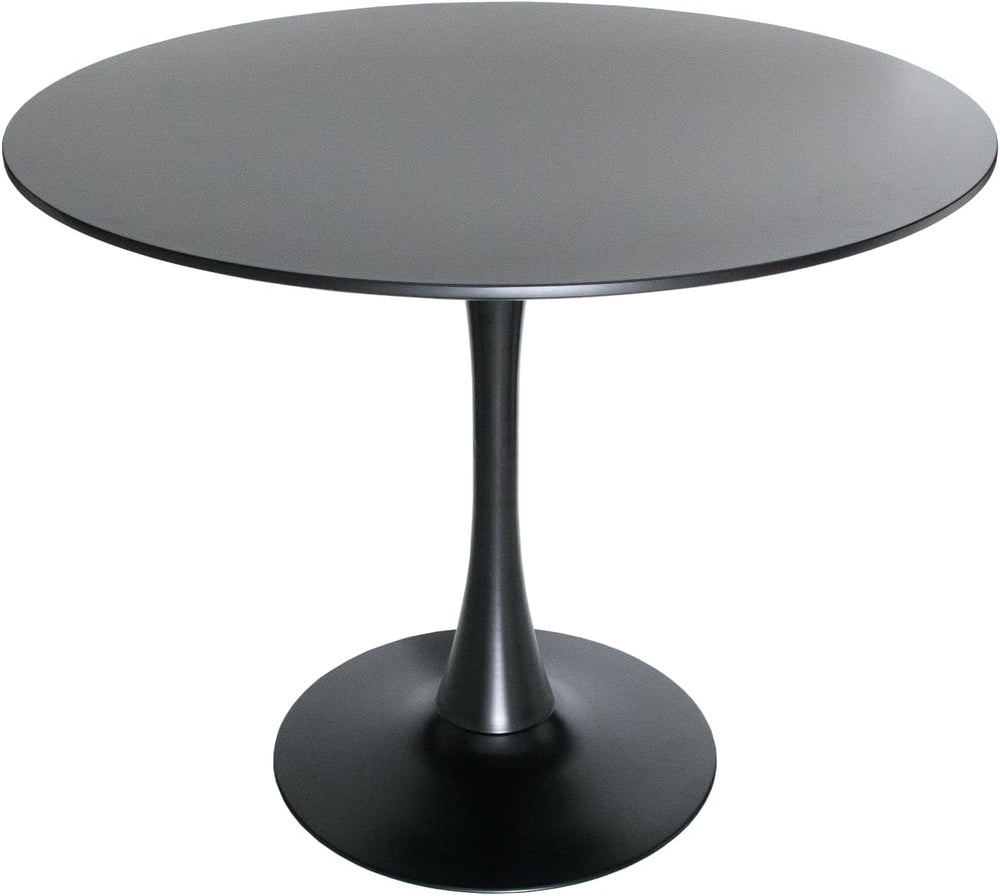 LeisureMod Bristol 35" Round Dining Table, Modern MDF Wood in Black Meta...